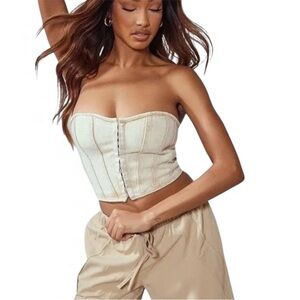 NWT PrettyLittleThing Sand Denim Hook & Eye Corset Top US 8